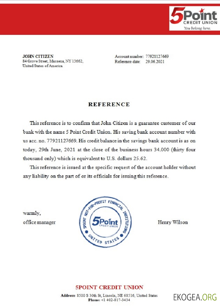 USA , 5Point Bank , référence template